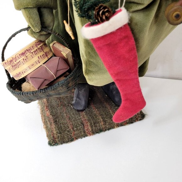 Primitive Handcrafted Father Christmas Santa Claus Figurine With Velvet Coat & F - Picture 6 of 8